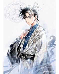 an anime character with black hair and glasses in a kimono, standing against a white background