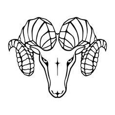 a ram's head with large horns and long horns