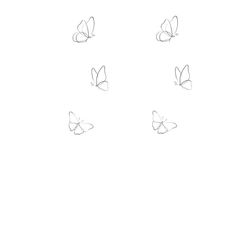 four butterflies flying in the air on a white background with one being drawn by someone's hand