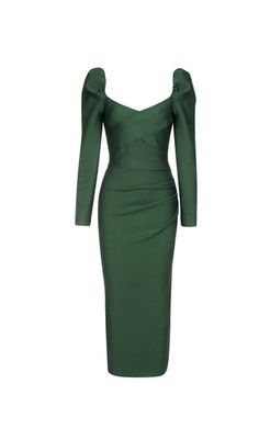 The vibrant green color and ruched detailing will make you stand out in any crowd. With a daring and adventurous spirit. this dress is perfect for those who love a challenge. Don't be afraid to make a statement!" Color: Dark Green Pattern Type:... Dark Green Pattern, Plus Size Corset, Velvet Midi Dress, Bandage Dresses, Puff Long Sleeves, Ruched Midi Dress, Long Sleeve Dresses, Green Long Sleeve, Don't Be Afraid