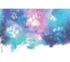 an animal paw print is shown on a white background with blue, pink and green colors