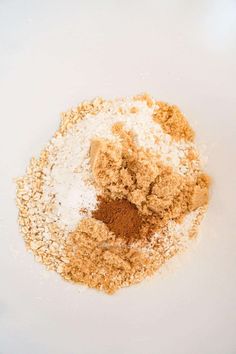 a white plate topped with dry ingredients on top of it