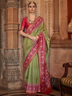 This stunning saree features a beautiful green color with intricate zari patola print work that exudes elegance and grace. The red color silk material blouse with patola print work perfectly complements the saree, adding a touch of sophistication to your overall look.
The saree and unstitched blouse material comes in a generous 5.50 meters length, giving you the flexibility to style it in various ways to suit your personal taste and body type. Whether you're attending festivals, weddings, or any Patola Print, Engagement Gown, Lehenga Crop Top, Floral Lehenga, Lehenga Choli Wedding, Party Wear Lehenga Choli, Reception Gown, Bollywood Lehenga, Cocktail Wear