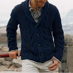 Men Solid Casual Cardigan Long Sleeve Single-breasted Turndown Sweater Features: 1.NOTICE Machine washable (hand wash better). Please check the size chart before purchasing. Feel free to contact us if you have any other question. 2.High quality material, not easy to pilling or deform, providing you with optimal comfort and warmth. 3.DESIGN Single-breasted, shawl collar, cable knitted, varied crisscross pattern, long sleeve, loose fit. 4.OCCASION Suitable for any occasion you like. A warm and cla Mens Shawl Collar Cardigan, Hoodies For Teens, Pull Grosse Maille, Trendy Bottoms, Winter Knitwear, Pullover Mode, Pull Oversize, Mens Cardigan Sweater, Solid Color Sweater