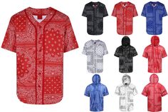 Men's bandana printed baseball jersey Color : Red, Blue, White, Black Size : Small to 5XL Material : 60% Cotton 40% Poly Fit : Regular fit ( True to Size ) Size chart                                S               M              L                XL              2XL             3XL           4XL          5XL Chest                   21               22            23               24               25               26               27            28 Bottom                21               22 Tied Shirt, Red Blue White, Red Bandana, Bandana Print, Baseball Jersey, Baseball Jerseys, Mens T Shirts, Red Blue, White Black