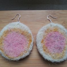 These 3" Fuzzy Wuzzies Feature A Handmade, Homegrown Beet Juice Dye - And Secondary Turmeric Accent - On A White Norwegian/Merino Hand-Felted Wool Blend. Very Light For The Size And Easy To Wear. From My Hands, To Your Heart! Hooks And Findings Are .925 Sterling Silver. Gift Wrap Available! Thanks For Looking Wet Felted Jewelry, Needle Felt Earrings, Hot Pink Pom Pom Earrings, Handmade Vibrant Pink Earrings, Felting Thread & Yarn, Pinky Swear, Hand Felted, Pink White, Wool Blend