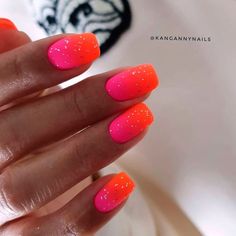 Bright Neon Colors Ombre Nails Design #nails Ombre Nails Design, Bright Acrylic Nails, Nail Dipping Powder Colors, Orange Ombre Nails, Pink Ombre Nails, Nails Art Designs, Ombre Acrylic Nails, Ombre Nail Designs