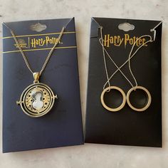 New 2 Harry Potter Fashion Necklaces- Time Turner & Always Ring Necklace Set. Includes: -Duo Of Gold Colored Rings On Chains. One Says “After All This Time” And The Other Says “Always”. (Original Price $16.90) -Time Turner Spinning Necklace With Functional Sand Timer. (Original Price $10.90) Harry Potter Owlery, Hermione Time Turner Necklace, Harry Potter Urn Jewelry, Spinning Necklace, Time Turner Necklace, Time Turner, Deathly Hallows Necklace, Harry Potter Jewelry, Sand Timers