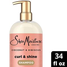 Transform your dry, brittle hair into bouncy, vibrant waves and curls with SheaMoisture Coconut & Hibiscus Curl & Shine Shampoo. This cruelty-free hair product gently cleanses, improves hair's health, and restores shine. Blended with neem oil, it improves hair elasticity while reducing the occurrence of breakage. It leaves your curls moisturized and shining. When used with conditioner, it offers 24-hour frizz & humidity control. Hibiscus Shampoo, Cruelty Free Hair Products, Shea Moisture Coconut, Coconut Hibiscus, Dry Brittle Hair, Shea Moisture, Neem Oil, Brittle Hair, Hair Product