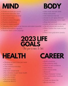 How To Plan A Day Life, Healthy Habits For The New Year, How To Self Growth, How To Think For Yourself, Goals For 2023 List Aesthetic, New Year Health Goals, Get My Life Together 2023, How To Care About Yourself, 2023 Life Goals