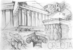 an architectural drawing of the parthenion and parthenia of the acrobatic temple of grecia