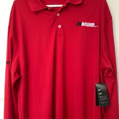 Xl Red Nike Golf Shirt. Dry New With Tags. Casual Long Sleeve Golf Tops, Casual Long Sleeve Tops For Golf, Red Cotton Golf Top, Red Collared Sporty Shirt, University Red Long Sleeve Top, Red Collared Sports Top, Red Long Sleeve Sports Top, Long Sleeve Cotton Polo Shirt For Golf, Red Collared Polo Shirt For Sports