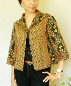 Tenun canteek 01 Blazer Batik, Tenun Troso, Blouse Dress Outfit, Batik Skirt, Dress Outer