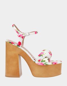 MANDEE WHITE MULTI | Women's Floral Heel – Betsey Johnson Multicolor Floral Print Synthetic Sandals, Fabric Platform High Heel Sandals, Fabric High Heel Platform Sandals, High Heel Fabric Platform Sandals, White Ankle Strap Heels With Floral Print, Spring Floral Print Fabric Heels, Multicolor Floral Print High Heel Sandals, White Floral Print Heels For Summer, White Floral Print High Heel Sandals