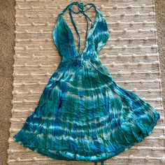 Super Cute And Perfect For Summer! Nwt, Great Condition Hawaiian Homecoming Dress, Blue V-neck Mini Dress With Tie Back, Turquoise V-neck Mini Dress For Summer, Turquoise V-neck Mini Dress For Vacation, Blue Fitted V-neck Beach Dress, Blue Lined Mini Dress For Vacation, Blue Lined Sundress Mini Dress, Blue Lined Sundress, Blue Lined Backless Dress