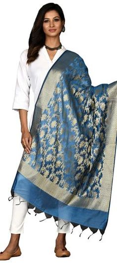 Blue color Dupatta in Chanderi Silk fabric with Weaving, Zari work Zari Work, Cotton Silk, Silk Fabric, Free Size, Top Fashion Brands, Shop Top, Shoes Jewelry, Fashion Brands, Top Styles