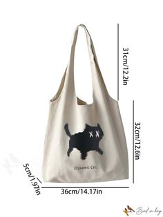 BirdinBag - Stylish Cat Print Tote Bag for Women, Versatile and Fashionable Animal Bag, Beige Pattern, Details Pictures, Inch Bag, Word Wrap, Bags Tote, White Space, Shoulder Tote Bag, Print Tote