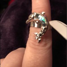 This Can Be A Little Pinky Ring Or Adjust To Fit A Bigger Fine/Thumb. Dolphin Ring With Opalescent Accent Dolphin Ring, Girl Jewelry, Ring Color, Pinky Ring, Womens Jewelry Rings, Adjustable Rings, Blue And Silver, Dolphins, Color Blue