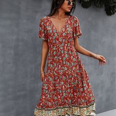 Bohemian Print Dress, Long Sleeve Backless Dress, Vintage Floral Print Dress, Casual Beach Dress, Boho Floral Maxi Dress, Big Dresses, Dresses Ladies, Elegant Maxi Dress, Dress Stores Online