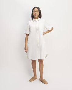 The Oxford Short-Sleeve Shirt Dress Classic Shirt Dress With Spread Collar For Day Out, Classic Collared Shirt Dress For Day Out, Short Sleeve Shirt Dress For Day Out, White Short Sleeve Shirt Dress For Work, Cotton Shirt Dress With Rolled Sleeves For Daywear, Cotton Short Sleeve Dress For Day Out, Casual Shirt Dress With Relaxed Fit And Collared Neckline, Relaxed Fit Shirt Dress With Spread Collar And Placket, Relaxed Fit Shirt Dress With Placket And Spread Collar