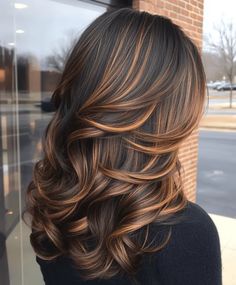 Hair Colours 2024, Brown Hair Chart, Black Hair With Caramel Highlights, Dark Copper Hair Color, Highlights For Dark Brown Hair, Red Ombre Hair, Black Hair With Highlights