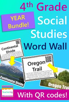 the oregon trail has been added to this social studies word wall with qr code