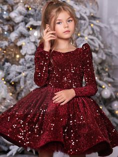 Kisabiano Dress, Modern Flower Girl Dresses, Flower Girl Dresses Knee Length, Red Sequin Dress, Dress Christmas, Dress Sleeve Styles, Girls Party Dress, Sweet Dress