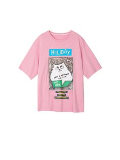 U-Cat Holiday Cartoon T-shirt – Urlazh New York Pink Funny Print Crew Neck T-shirt, Pink Crew Neck T-shirt With Funny Print, Pink Relaxed Fit T-shirt With Letter Print, Oversized Pink Graphic Print T-shirt, Trendy Pink T-shirt With Screen Print, Casual Pink Tops With Graphic Design, Pink Graphic Print T-shirt With Crew Neck, Trendy Pink T-shirt With Text Print, Casual Pink Tops With Screen Print