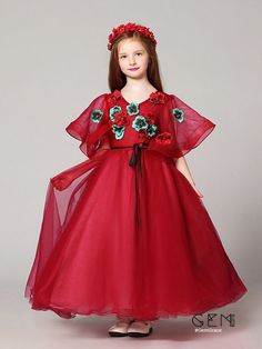 Flower Girl Dresses Puffy Sleeves Ball Gown Red Tulle Pageant Dress with Handmade Flowers #EFV15 at GemGrace. View more special Flower Girl Dresses now? #GemGrace To buy delicate gowns at affordable prices. Over 399 new styles added, shop now to get $5 off! All free shipping! Red Ball Gown For Fancy Dress, Red Tulle Floor-length Ball Gown, Princess Style Tulle Gown For Christmas, Christmas Princess Tulle Gown, Princess Style Red Ball Gown For Prom, Red Tulle Pageant Dress, Red Tulle Tutu Dress For Prom, Red Tulle Ball Gown For Pageant, Red Tulle Pageant Dress For Prom