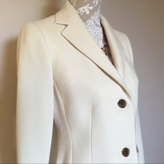 Lands' End Wool Blazer. Ivory. Fully Lined. New With Tags. Nwt. 90% Wool, 10% Nylon. 2 Front Pockets. Comes With Spare Buttons. Ladies Jacket Size 6. Classic Long Sleeve Cream Sport Coat, Classic Winter White Outerwear With Button Closure, White Sport Coat With Button Closure For Fall, Classic White Outerwear For Business Casual, Cream Sport Coat With Lapel Collar For Work, Classic Cream Outerwear For Spring, Tailored Cream Long Sleeve Sport Coat, Fitted Single Breasted Outerwear In Winter White, Fitted Single Breasted Winter White Outerwear