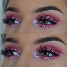 Glitter Face Makeup, Carnaval Make-up, Holiday Eye Makeup, Pink Glitter Makeup, Muertos Makeup, Hippie Makeup, Thanksgiving Makeup, Devil Makeup, Festival Makeup Rave