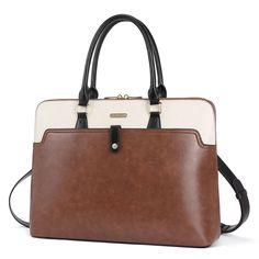 Materials: 
   Genuine Cowhide Leather  Soft polyester lining  Zipper closure   Dimensions: 
   (L) 15.75 " x (W) 4.72 " x (H) 11.81 ", suitable for laptops up to 15.6 inches.  Handle drop is 6.30 ", long strap is 19.68 "- 22.44 " (adjustable).  Net weight is about 2.87 lb / 1.31 kg.   Incredibly spacious and practical-for times when a smaller briefcases just doesn't cut it, our women's premium leather briefcases is the one to choose. 
Features: 
   Comfortably holds up to a 1 padded laptop comp Briefcase For Women, Leather Work Tote, Formal Bag, Laptop Business, Double U, Briefcase Women, Shoulder Bags For School, Womens Bag, Laptop Bag For Women