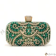 Bird in Bag - Elegant Rhinestone Clutch Evening Bag Green Details, Rhinestone Clutch, Minimalist Pattern, Flower Bag, Butterfly Flowers, Chain Bag, Evening Clutch, Style Minimalist, Mini Fashion