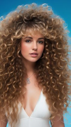 Feathered and Permed... 70s and 80s long hair Big Poofy Hair 70s, 80s Hair Styles Long Hair, Perm 80s, 80s Fluffy Hair, 80s Feathered Hair, 70s Perm, Long 80s Hair, Curly Hair 80s, 80s Curly Hairstyles