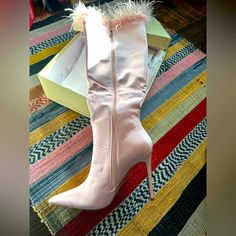 Size 8 And Fits True To Size. Fitted Synthetic Summer Boots, Casual Party Heels, Synthetic Boots For Spring Party, Spring Party Boots In Synthetic Material, Synthetic Spring Party Boots, Chic Pink Summer Boots, Stuart Weitzman Lowland, Simmi Shoes, Leather Knee Boots