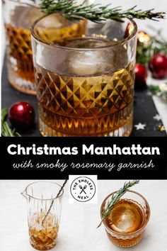 christmas manhattan with smoky rosemary garnish is an easy holiday drink that's perfect for the holidays