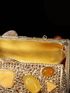 BirdinBag - Exquisite Womens Evening Clutch with Agate & Rhinestone Embellishments Formal Embellished Gold Jewelry, Formal Gold Embellished Jewelry, Rectangular Crystal Jewelry For Evening, Elegant Rectangular Jewelry With Stones, Luxury Jewelry For Events, Elegant Embellished Jewelry For Events, Elegant Rectangular Stone Jewelry, Elegant Yellow Jewelry With Rhinestones, Gold Jewelry With Gemstone Accents For Evening