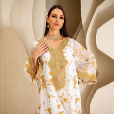 Embroidery Flowers Mesh Muslim Women Kaftan Evening Dress Embroidered V-neck Kurta For Eid, V-neck Eid Kaftan With Dabka Work, Eid V-neck Kaftan With Dabka Work, Festive V-neck Kaftan With Floral Embroidery, Elegant V-neck Kaftan With Chikankari Embroidery, Eid V-neck Dress With Dabka Work, Elegant Kaftan With Chikankari Embroidery And V-neck, Eid Floral Embroidered Tunic Abaya, Summer Kaftan With Dabka Work