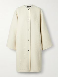 LORO PIANA Silk, wool, cashmere and linen-blend coat | NET-A-PORTER Loro Piana Women, Ivory Silk, Silk Wool, Loro Piana, White Silk, Women Clothes, Luxury Fabrics, Net A Porter, Women Collection