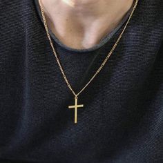 14k Gold Filled 3mm Figaro Chain Necklace With Cross Pendant. 20 Inches Stainless Steel, Gold High Quality Fast Shipping Gold Cross Chain For Men, Mens Gold Cross Necklace, Men’s Gold Necklace, Gold Cross Necklace Men, Men Cross Necklace, Cross Pendant For Men, Black Gemstone Necklace, Cross Pendant Men, Cross Necklace For Men