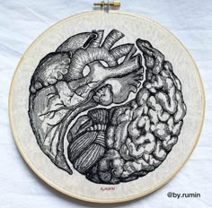 a cross stitch pattern with a human heart and brain on it's front side