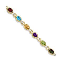 Diamond & Multicolor Gemstone Bracelet 14k Yellow Gold (9.62ctw) Orange Citrine, Multi Gemstone Bracelet, Gemstone Bangle, Colored Gemstones, Stone Bangle, August Birthstone, Gold Diamond Jewelry, Peridot Gemstone, January Birthstone