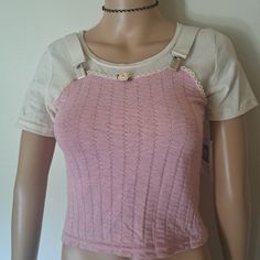 Nwot Teeny, Pale Pink & Cream Rosette Corset Look Cropped Tshirt Dainty Cream Rosette In Center Suspenders 100% Cotton Size Xxs To Xs 30 To 34" Chest 90's Y2k Pink Y2k Tops For Spring, Pink Y2k Style Tops For Spring, Pink Fitted Crew Neck Crop Top, Spring Pink Crew Neck Tank Top, Pink Crew Neck Tank Top For Spring, Pink Fitted T-shirt For Spring, Casual Pink Crop Top T-shirt, Cute Pink Short Sleeve Crop Top, Pink Cotton Y2k Crop Top