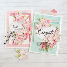 two handmade cards with flowers on them