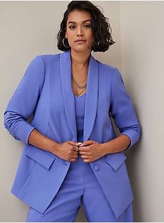 Plus Size Business, Ruched Sleeve Blazer, Plus Size Work, Crepe Blazer, Plus Size Blazer, Blazer Blue, Classic Blazer, Career Wear, Trendy Plus Size