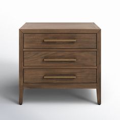 a wooden nightstand with two drawers on one side and an open drawer on the other