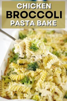 Creamy spiral pasta with broccoli and chicken in a white baking dish with a spoon. Casserole With Rotisserie Chicken, Rotisserie Chicken Broccoli, Chicken Broccoli Pasta Casserole, Chicken And Broccoli Pasta Bake, Broccoli Cheese Chicken, Chicken Broccoli Pasta Bake, Dinners With Chicken, Chicken And Broccoli Pasta