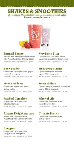 the menu for shakes and smoothies