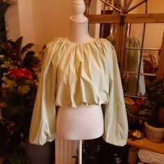 Nwt 100% Cotton 80% Polyester 20% Cotton Lining White Embroidered Blouse, Pistachio Color, Bubble Sleeve Top, Boho Pullover, Spaghetti Strap Blouses, Mock Neck Crop Top, Sheer White Blouse, Hippie Tops, English Factory