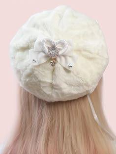 The price is for a beret only, others are not included.  The bowknot is detachable. Garment Size SizeFree SizeHead Circumference56-58 Beret Aesthetic, Winter Hair Accessories, White Beret, Winter Witch, Coquette Winter, Beret Hats, Adorable Clothes, Doll Aesthetic, Berets Cap